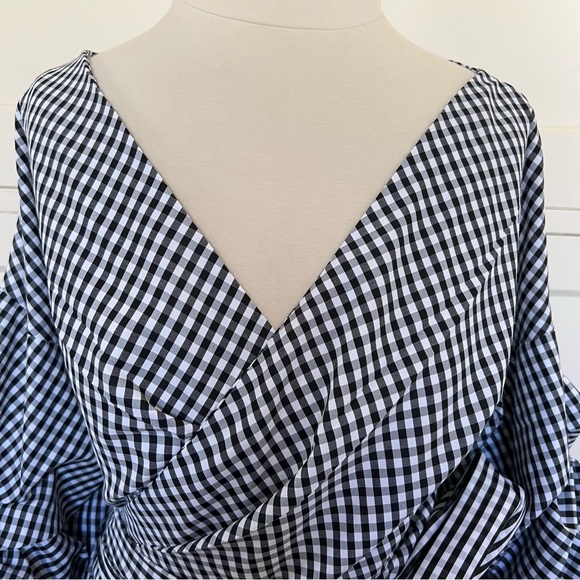 CHICWISH Black and White Gingham Wrap Top XS - Picture 6 of 12
